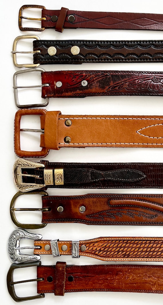 Vintage Tooled Leather Western Belt: Floral Cowboy Strap View 4