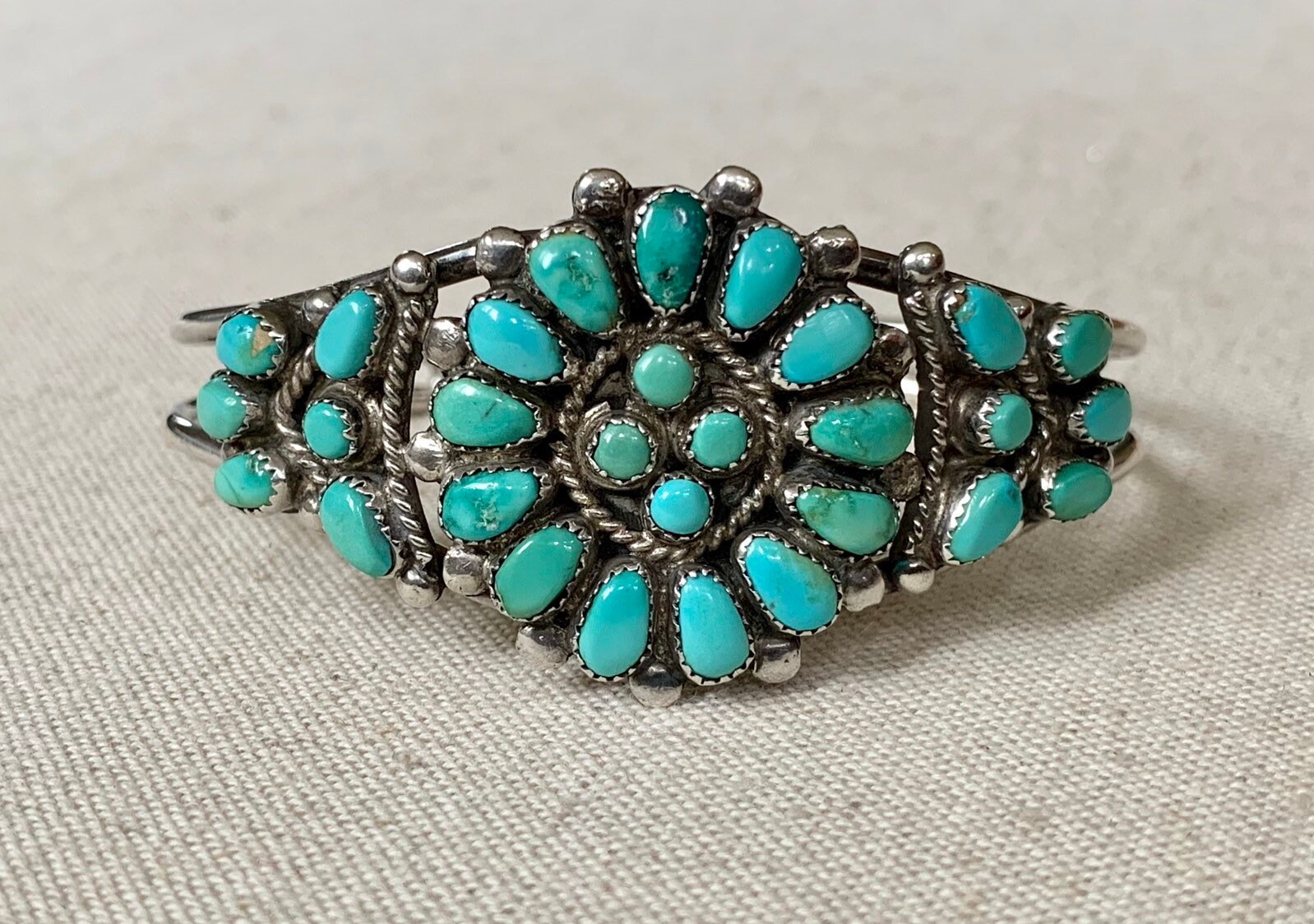 Zuni Turquoise Cluster Bracelet Cuff Vintage Native American Artist