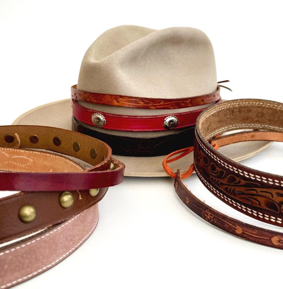 Handmade Western Leather Hat Band: Vintage Repurposed Belt