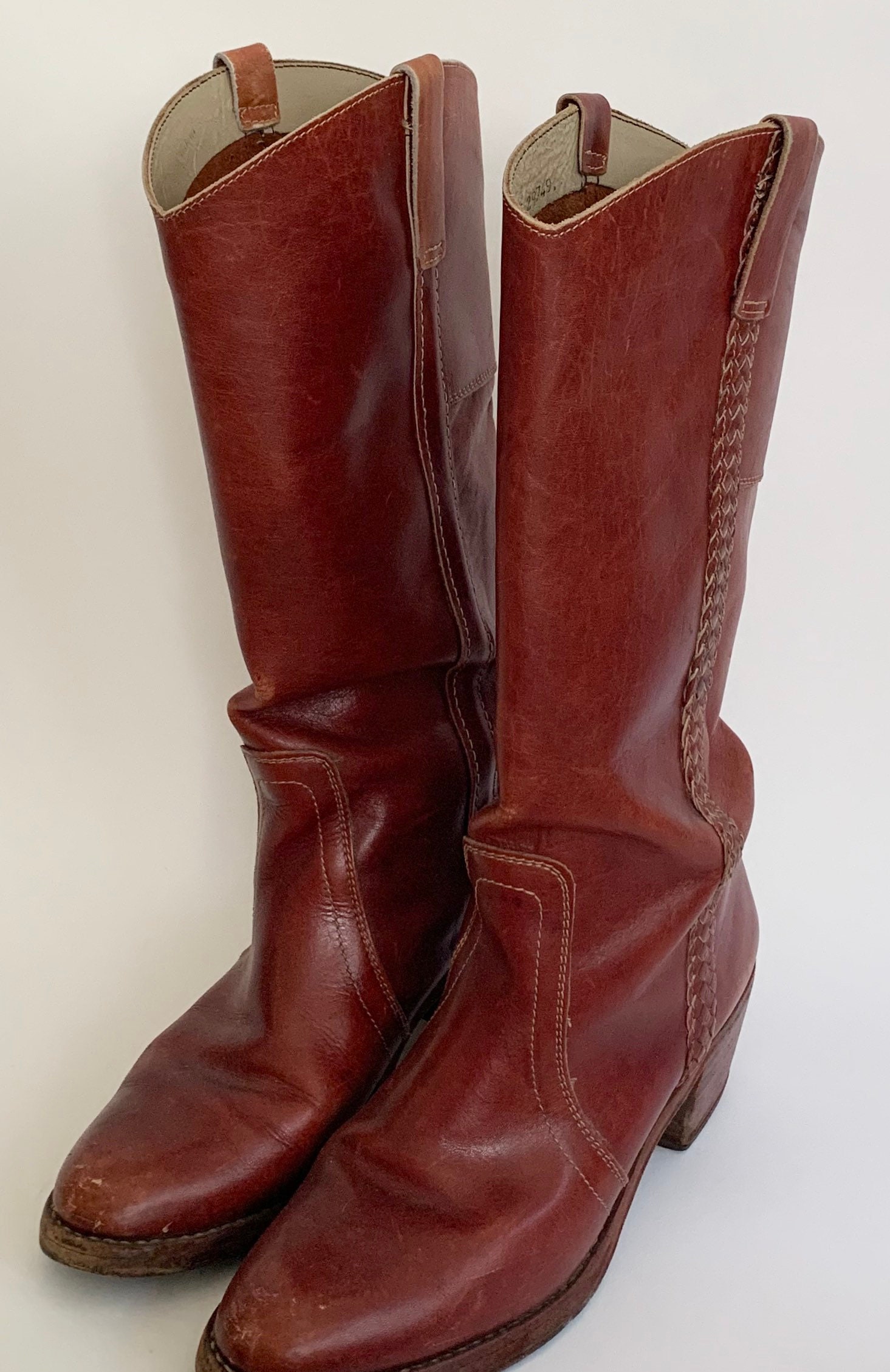 leather stacked heel boots