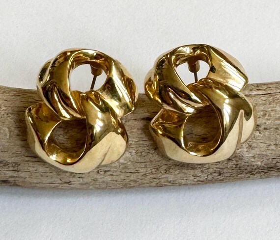 Signed Givenchy Gold Earrings Chunky Link Style Vintage 80s Gold Tone Face Designer Costume Jewelry