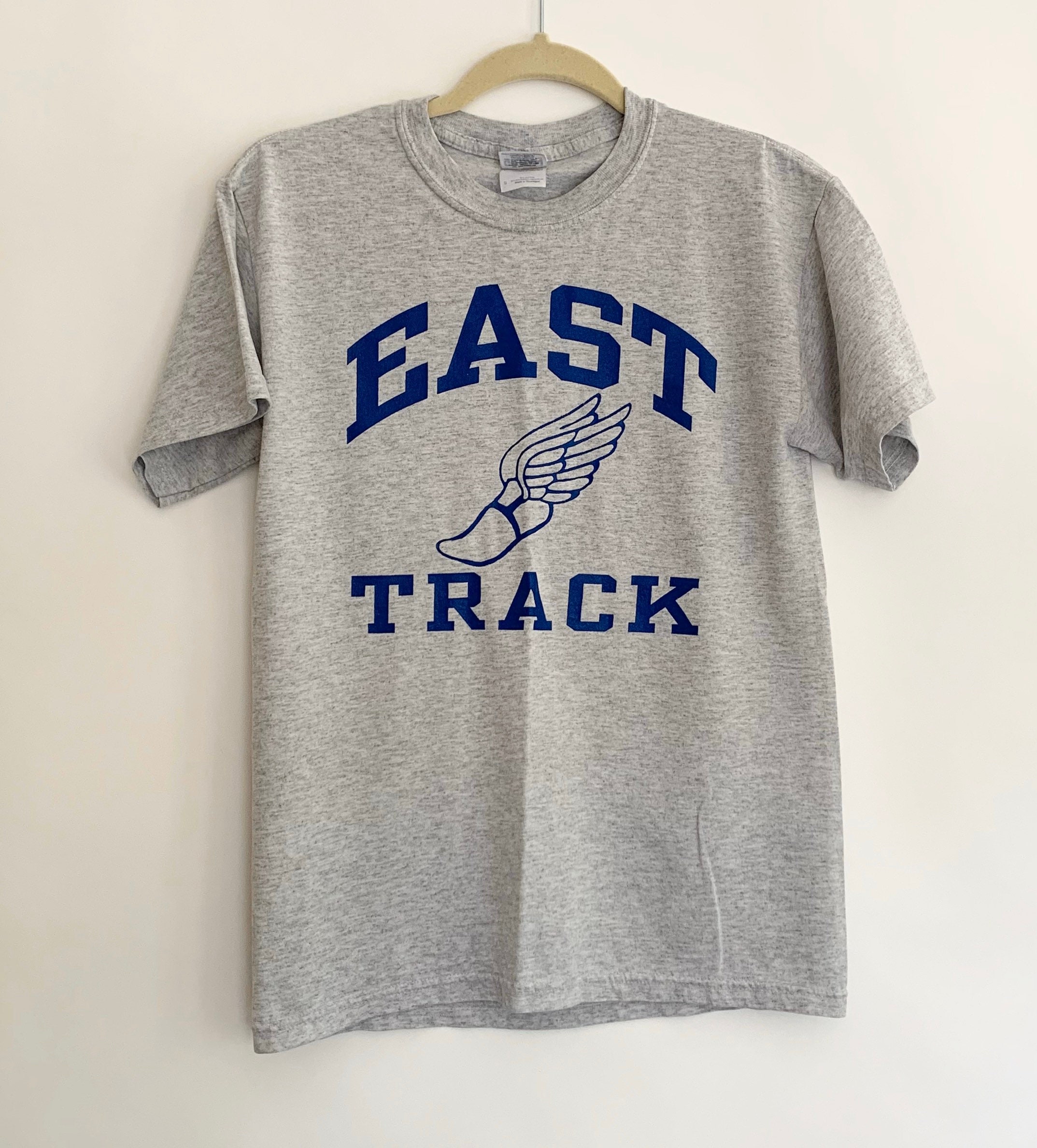 Vintage Track Athletic Shirt Grey Gray 50 50 Cotton Poly Blend High