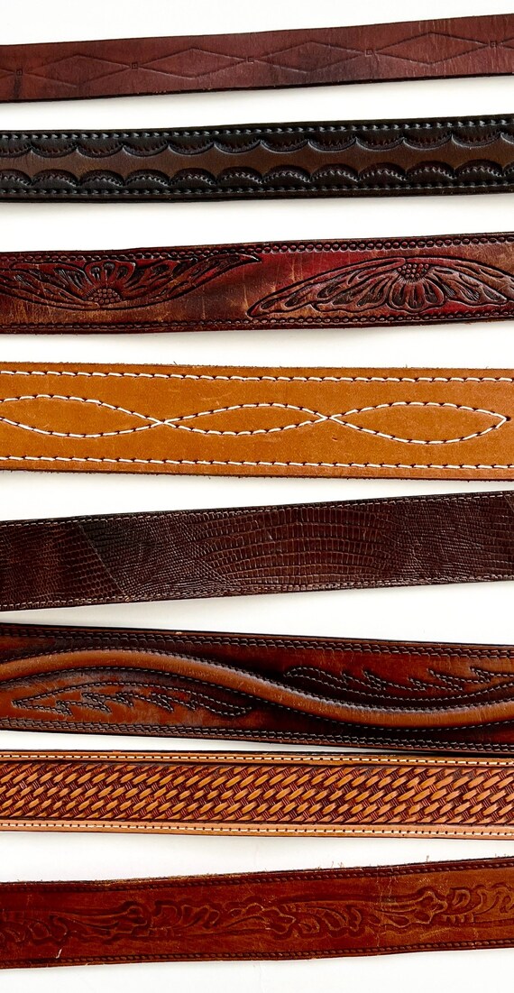 Vintage Tooled Leather Western Belt: Floral Cowboy Strap View 6