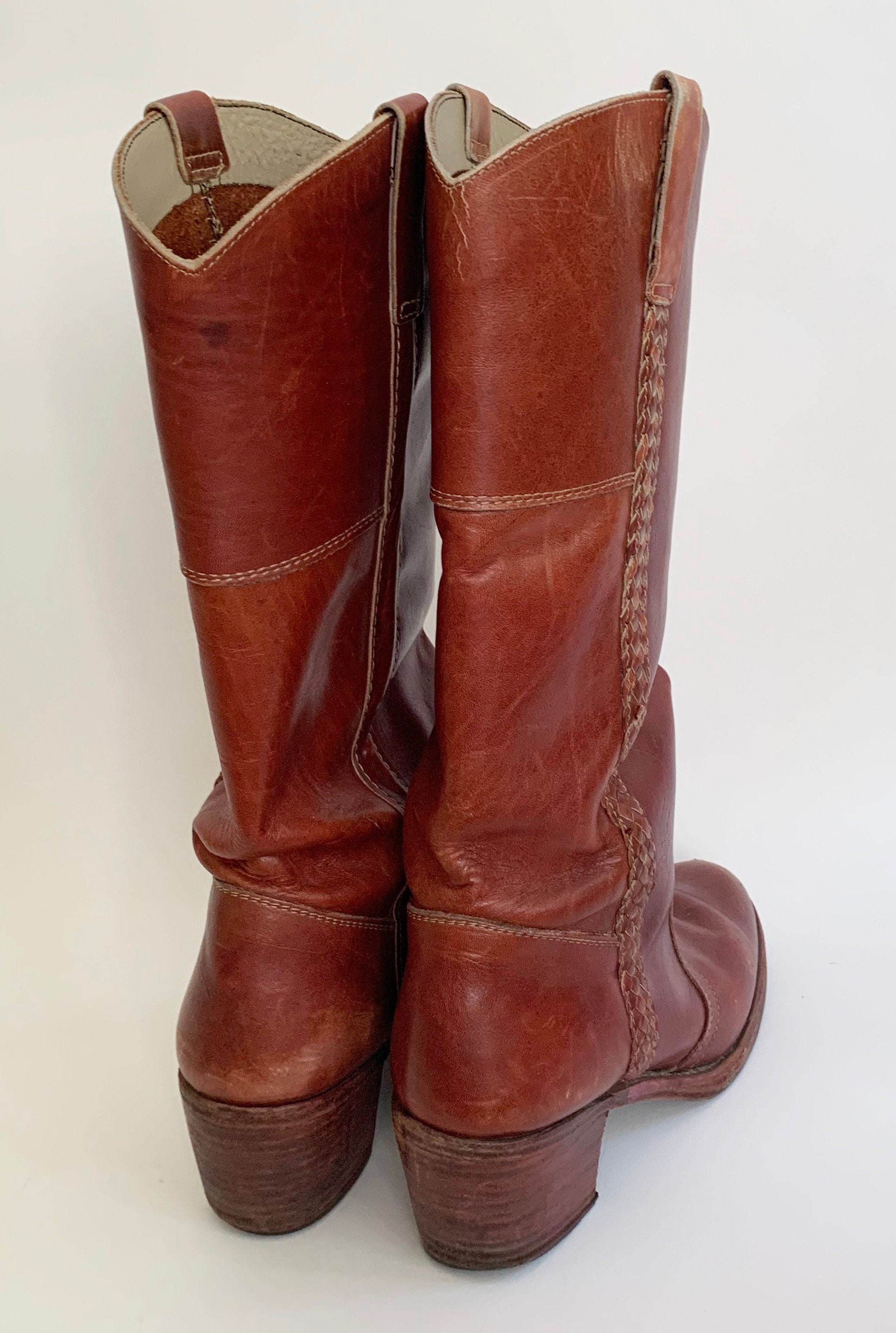 leather stacked heel boots