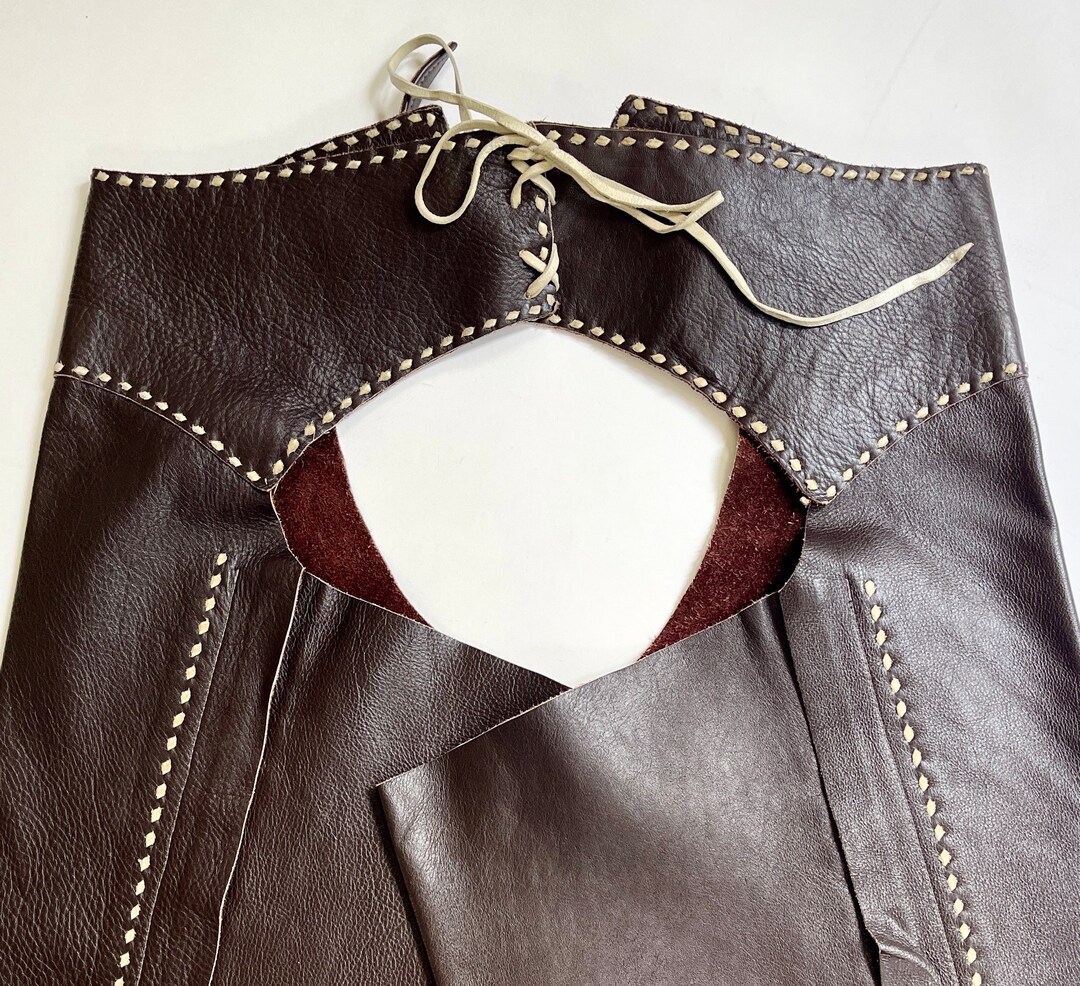 VTG Chaps Brown Leather Western Whipstitch Belt Cowhide Medium
