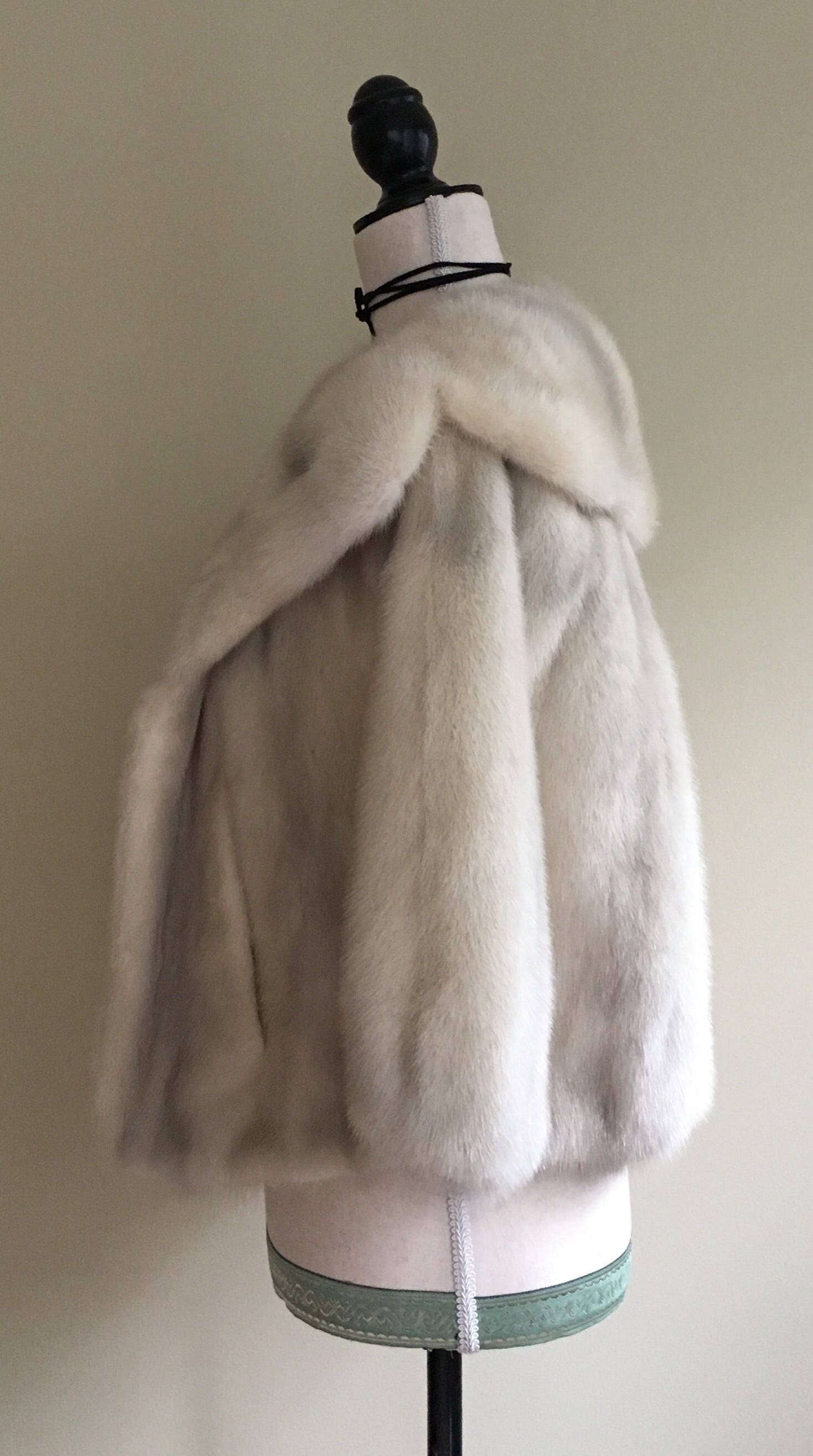 White Mink Fur Jacket Capelet Stole Shrug Bolero Vintage 50s Style