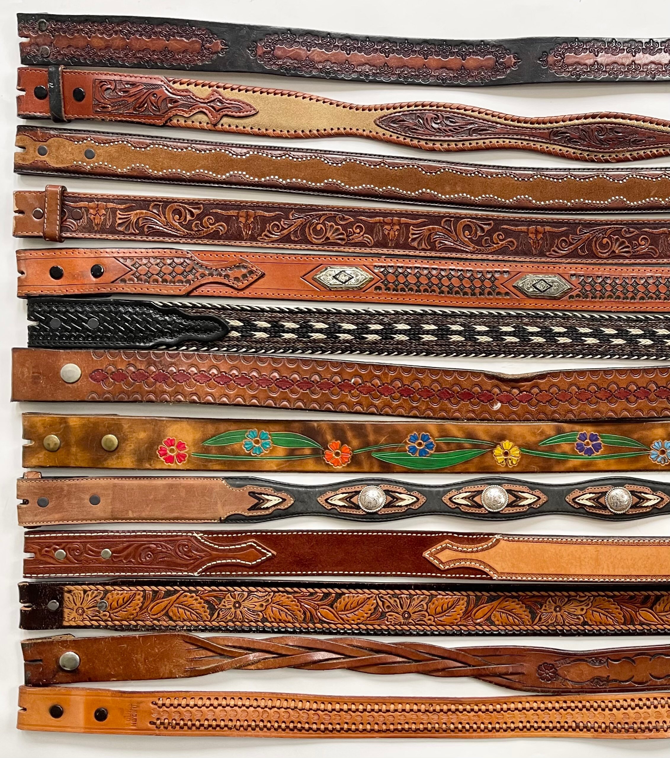Western Leather Belt Strap Tooled Leather Vintage Snap On Detachable ...