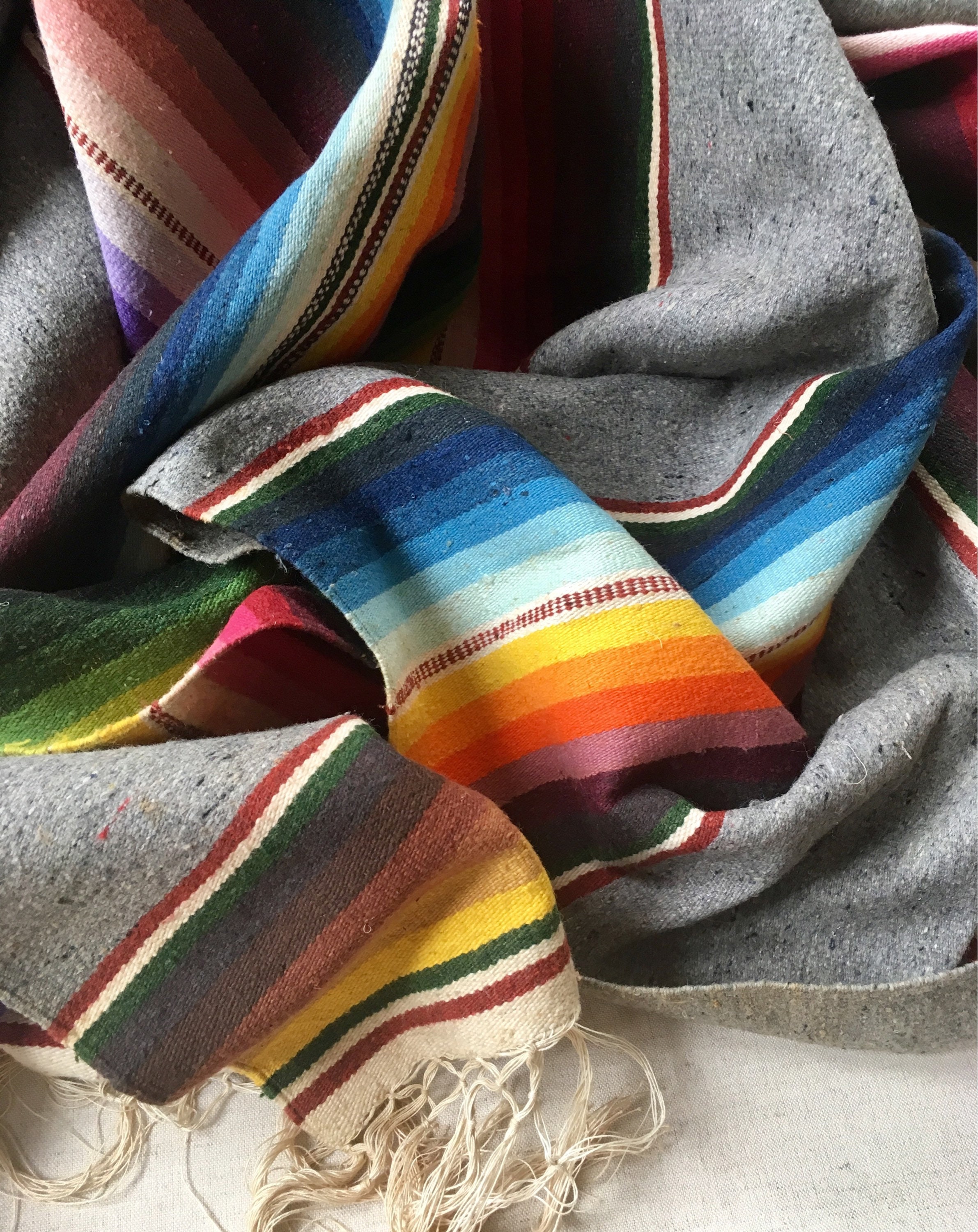 Vintage Serape Saltillo Blanket 40s Throw Woven Mexican Style with