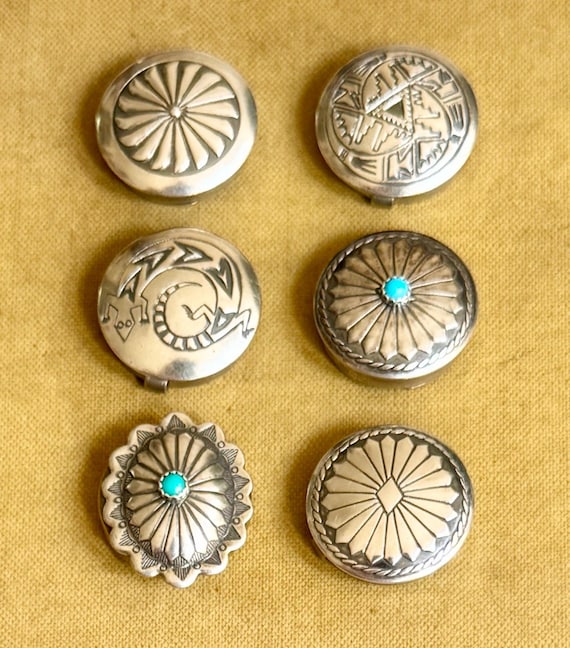 Sterling Silver Button Cover Lot Vintage Native American Navajo Handmade Western Southwest Trading Post Concho Style Turquoise Buttons