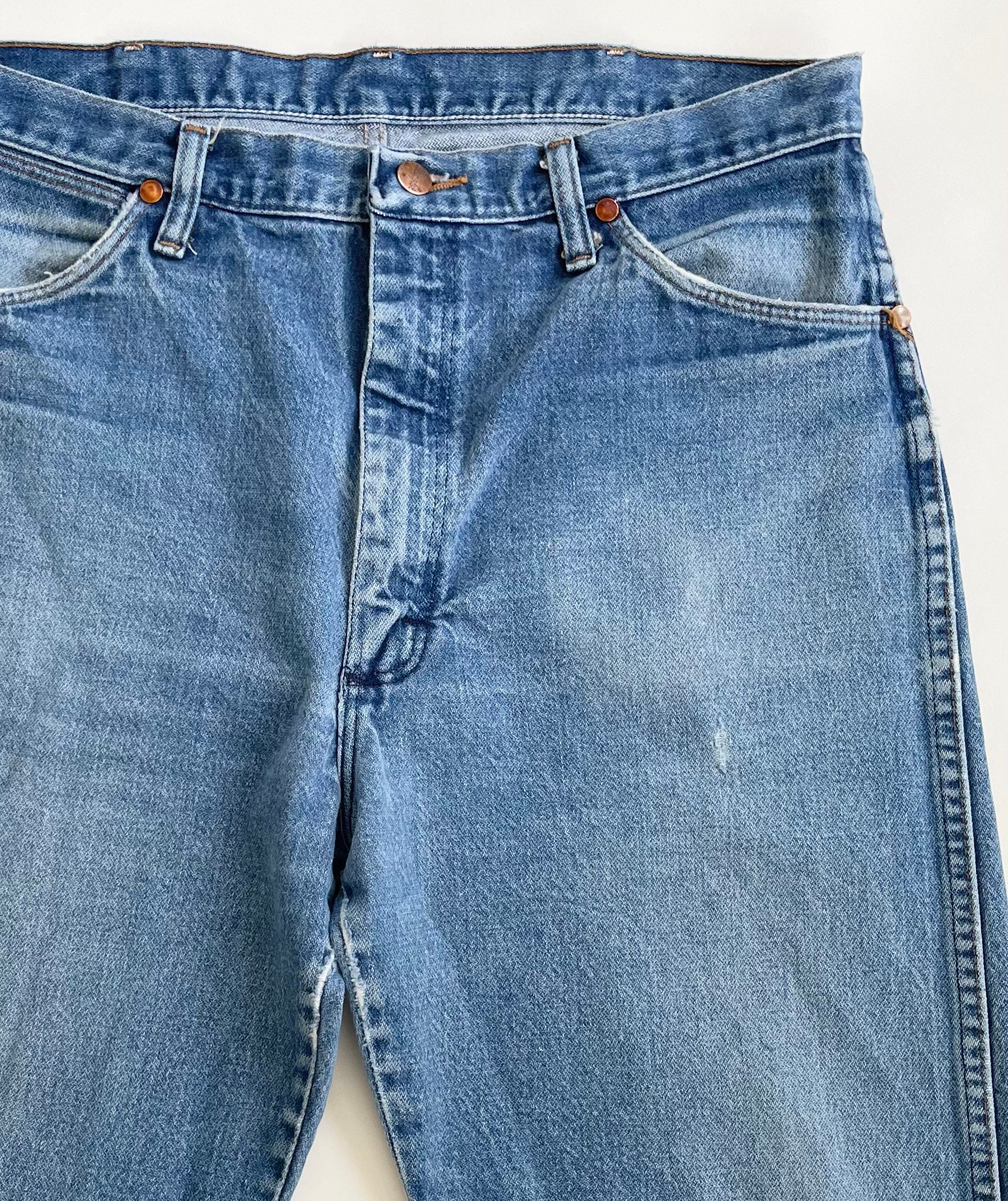 s Wrangler Denim Jeans Made in USA Faded Medium Blue Vintage   Etsy