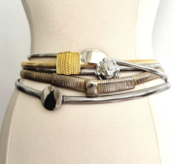 Stretchy Metallic Belt Slinky Gold Silver Metallic Waist Skinny Belt Vintage 70s 80s