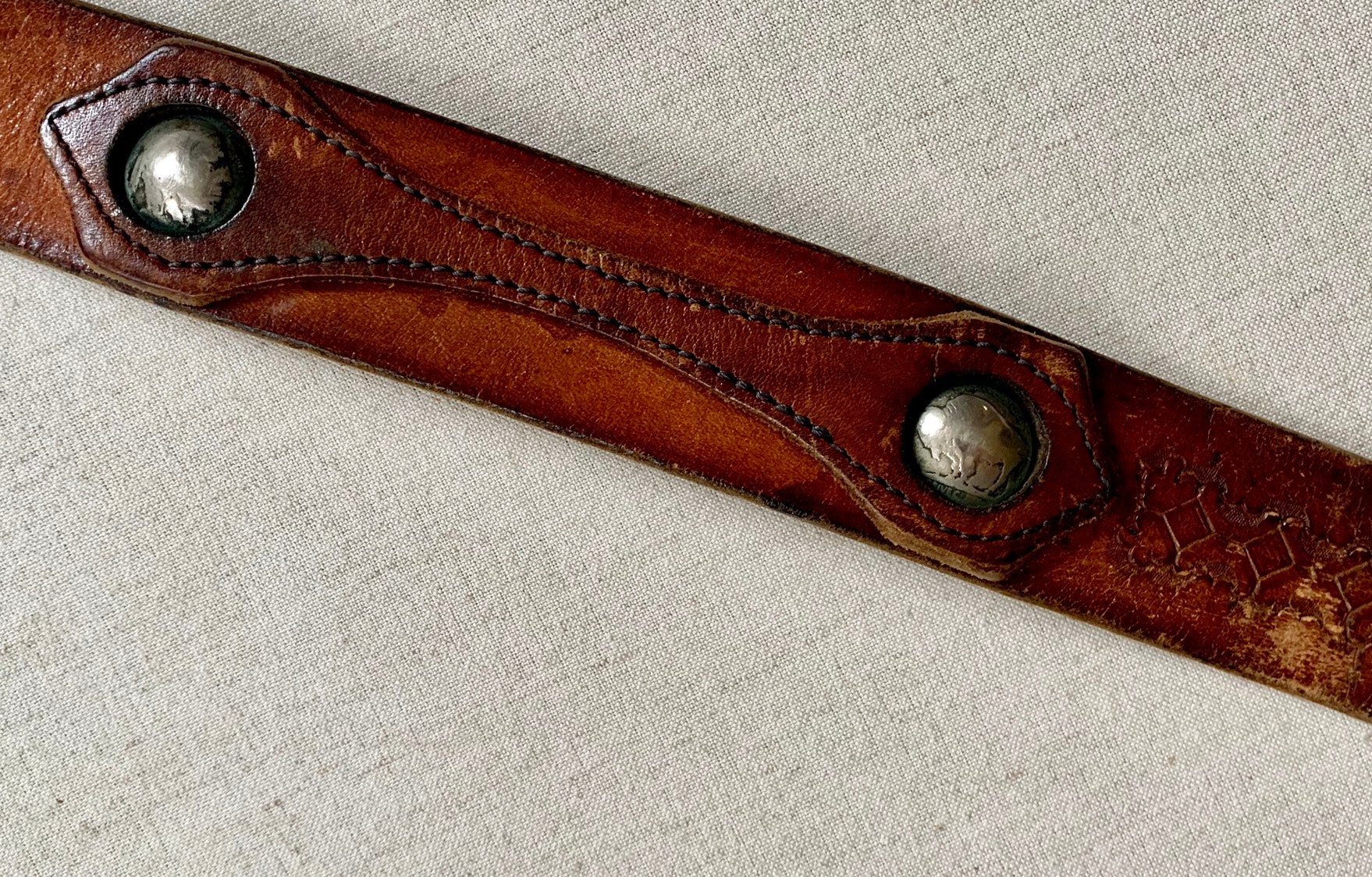 Buffalo Nickel Leather Belt Distressed Vintage Tooled Leather Strap