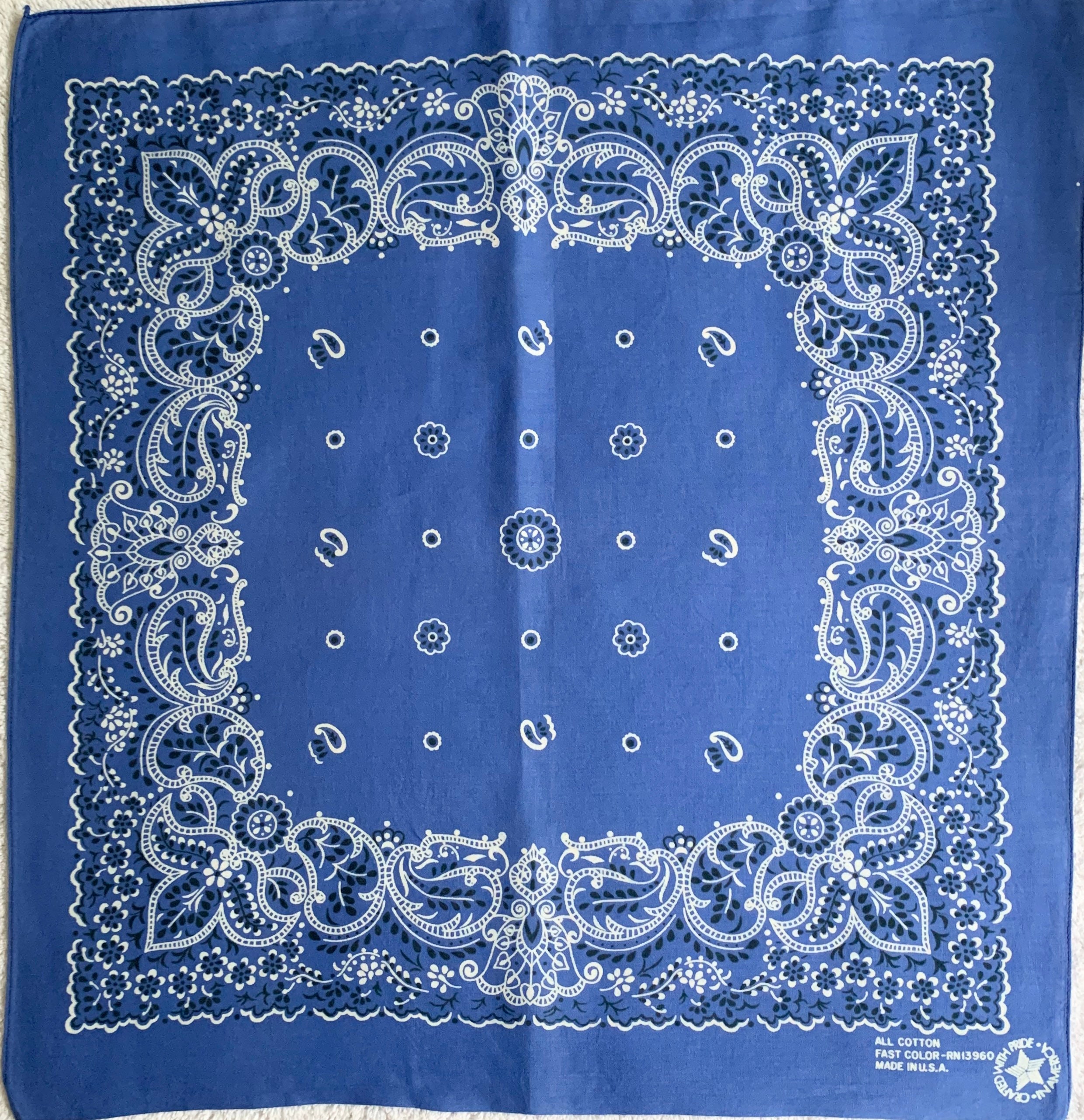 Vintage Dark Blue Bandana • Fast Color Cotton Bandanna