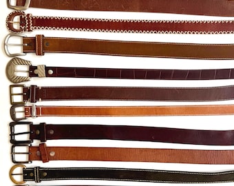 Vintage bruine leren riem, verweerde zilver/messing gesp