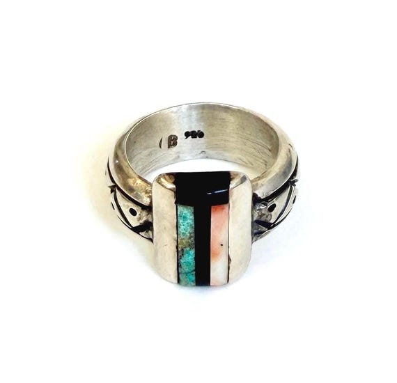 Hefty Vintage Native American Sterling Silver Turquoise Ring Size 9.25