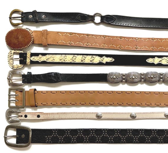 Vintage Western Leather Belt Tooled Leather Concho Studded Cowboy