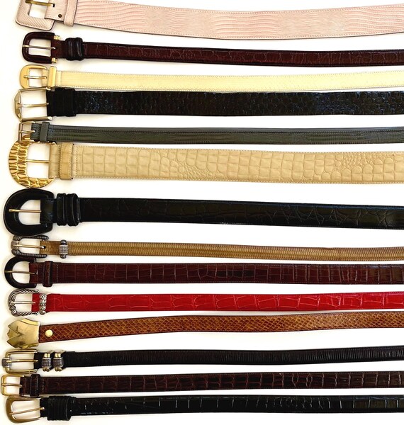 Reptile Croco Leather Belt Vintage Brown Black Red Pale Yellow Embossed Leather Women's Belts Minimalist Simple Classic Plain Skinny Lizard