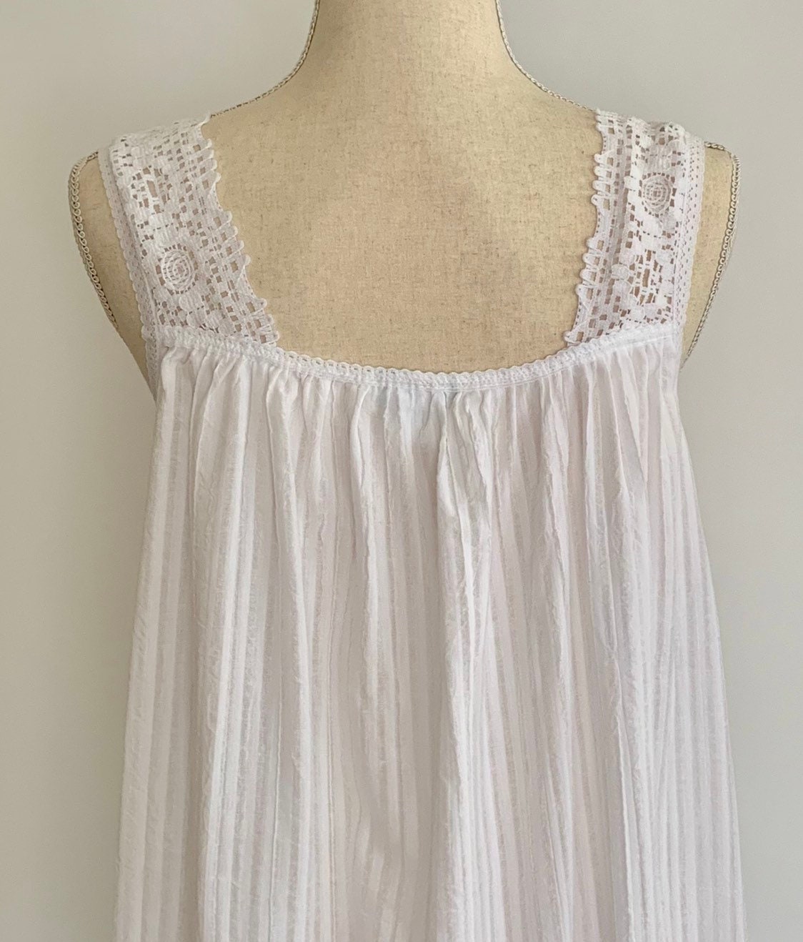 Long White Cotton Nightgown Vintage Willow Creek Made in USA Lace Trim