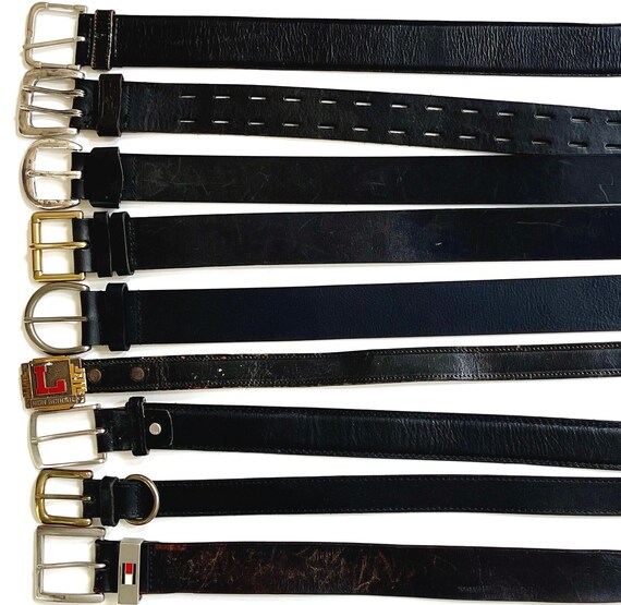 Solid Black Leather Belt Vintage Mens Women's Belts Minimalist Simple Plain