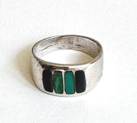Antique Zuni Turquoise Ring Old Vintage Native American Sterling Silver Band Flush Multi Stone Green 7.5