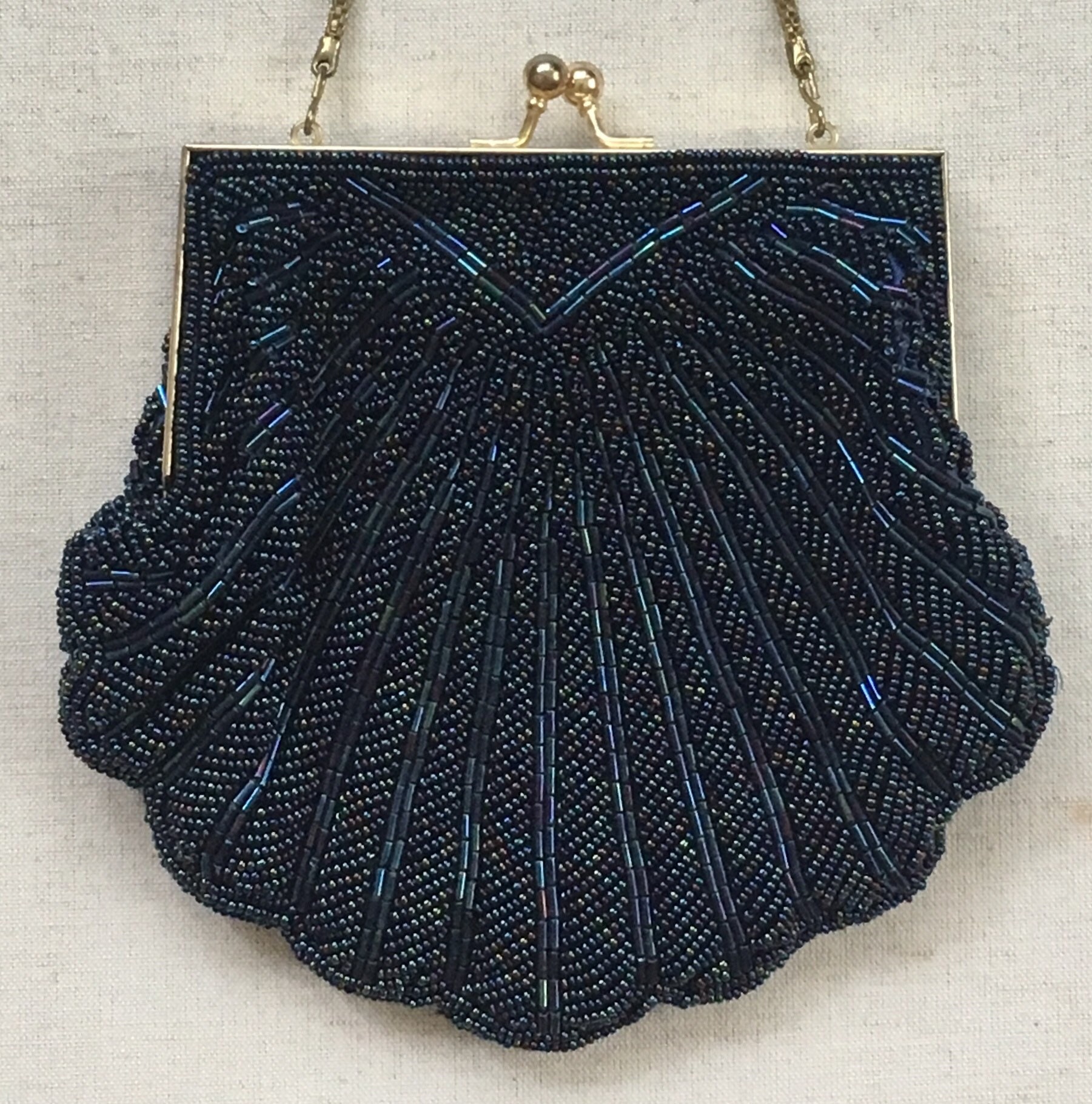 Midnight Blue Beaded Purse Evening Bag Vintage 50s Disco Glamour Party