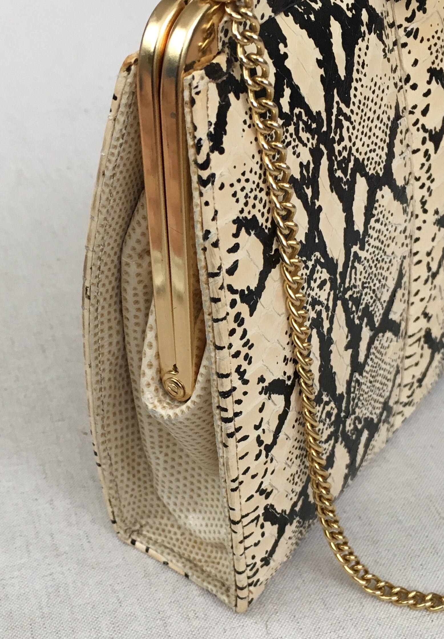 Snakeskin Purse Black White Handbag Made in England Vintage Genuine Snake Skin Leather Lining ...