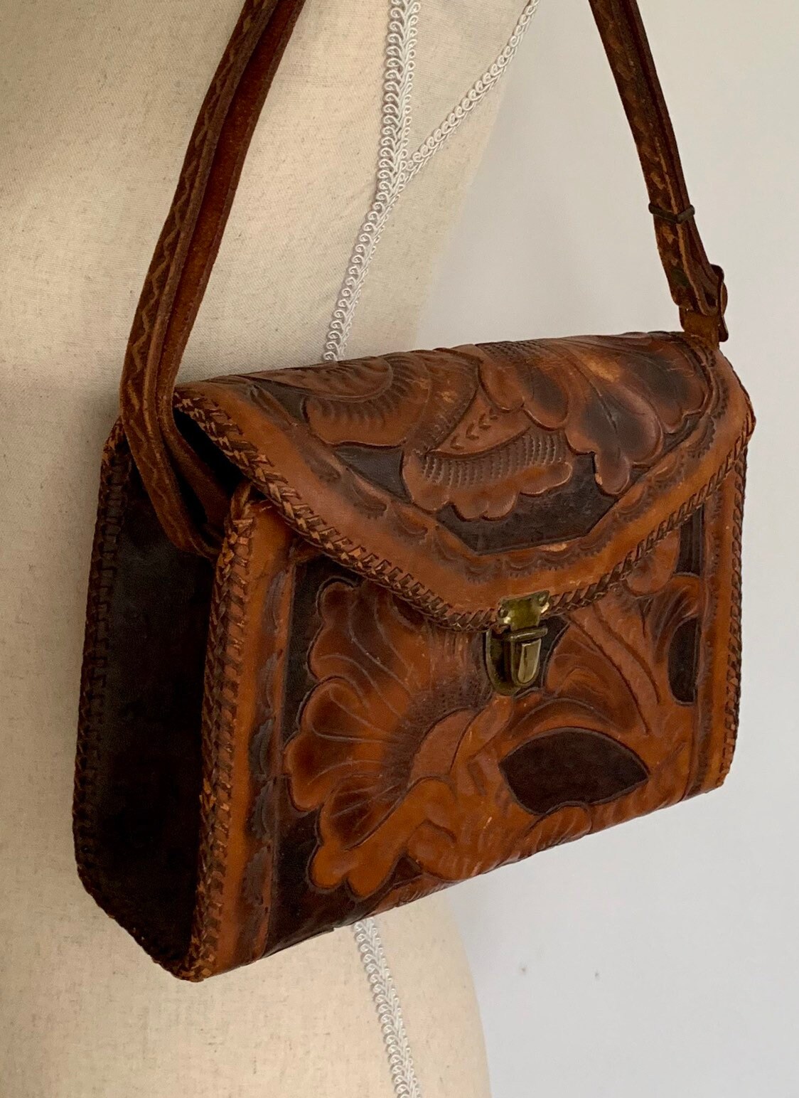 vintage leather tooled bag