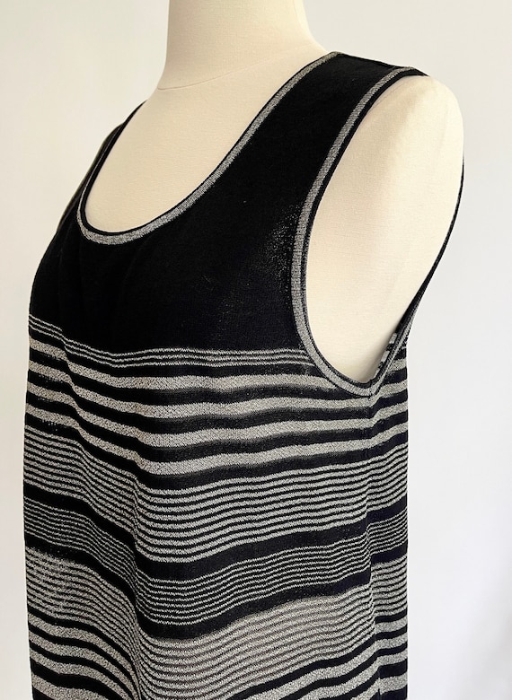 Escada Black Knit Tank Vintage 90s Minimalist Minimal Black Silver Striped Sleeveless Top