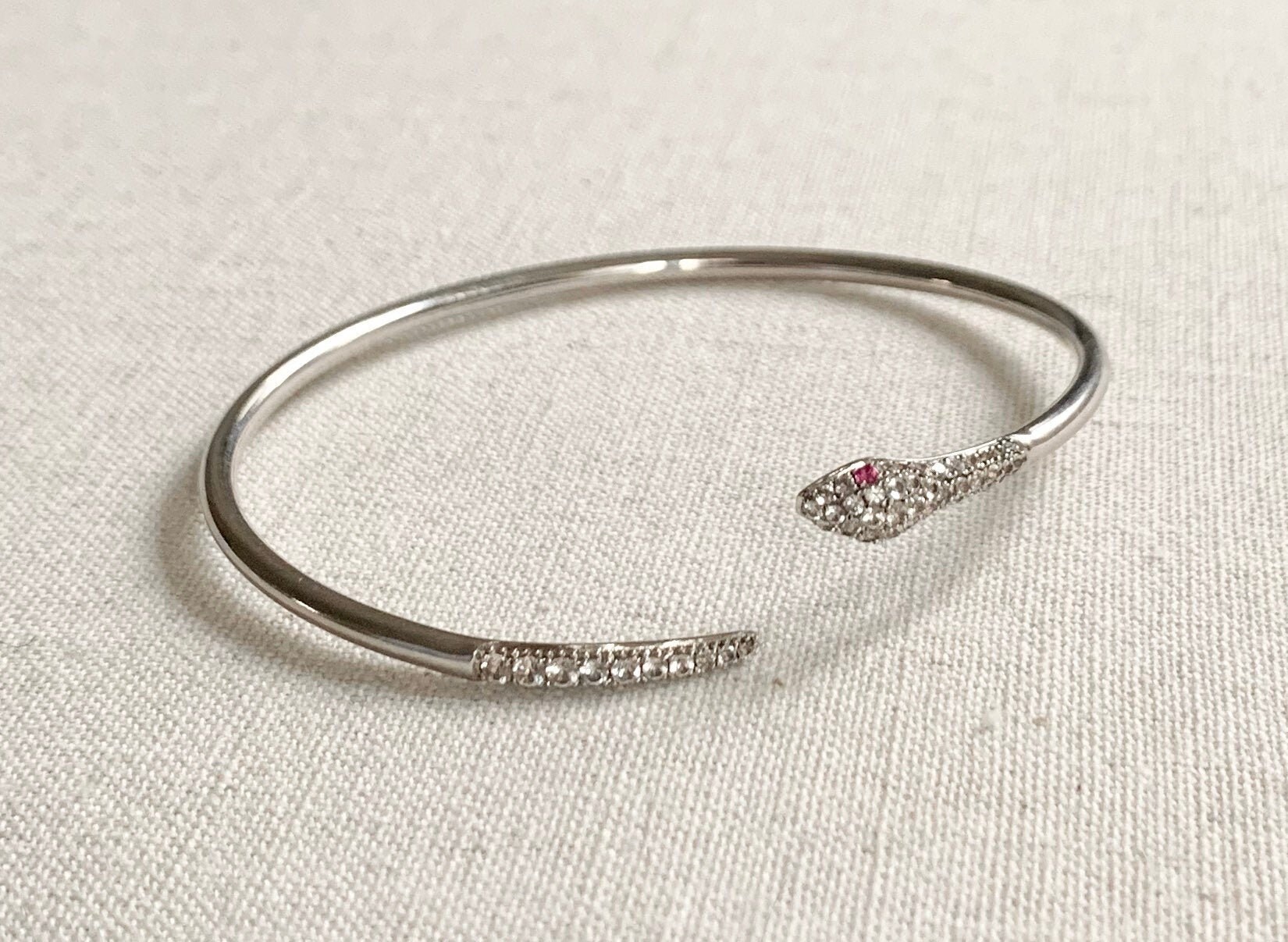Pave Crystal Snake Bracelet Sterling Silver Coil Wrap Bangle Vintage