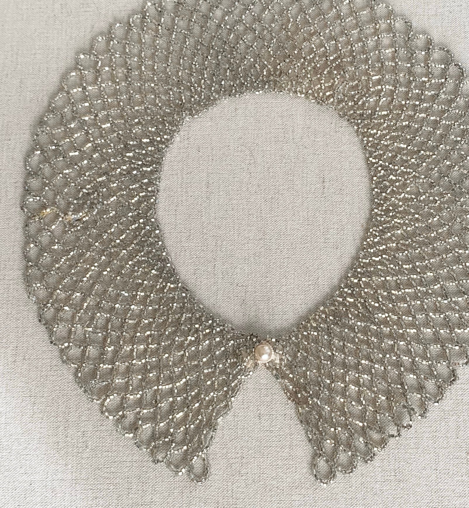 Italian Silver Beaded Collar Bib Necklace Hand Made in Italy Vintage