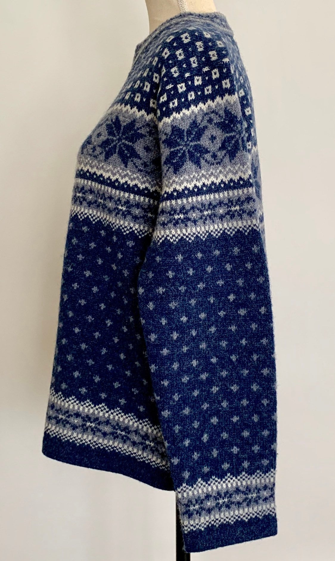 Wool Ski Sweater Nordic Style Cardigan Vintage Skyr Blue Natural White