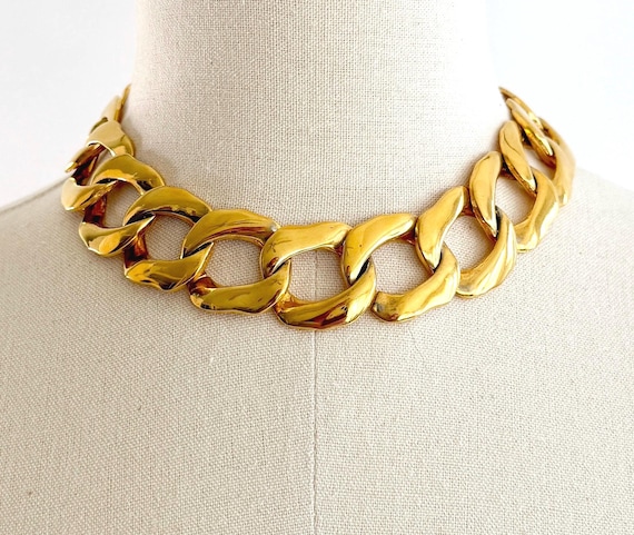 Chunky Vintage Gold Chain Link Choker Necklace Choker 80s Costume Jewelry