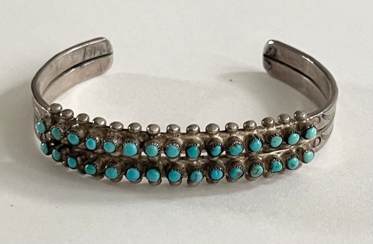 Snake Eye Turquoise Cuff Bracelet Vintage 40s Old Pawn Zuni Double 2
