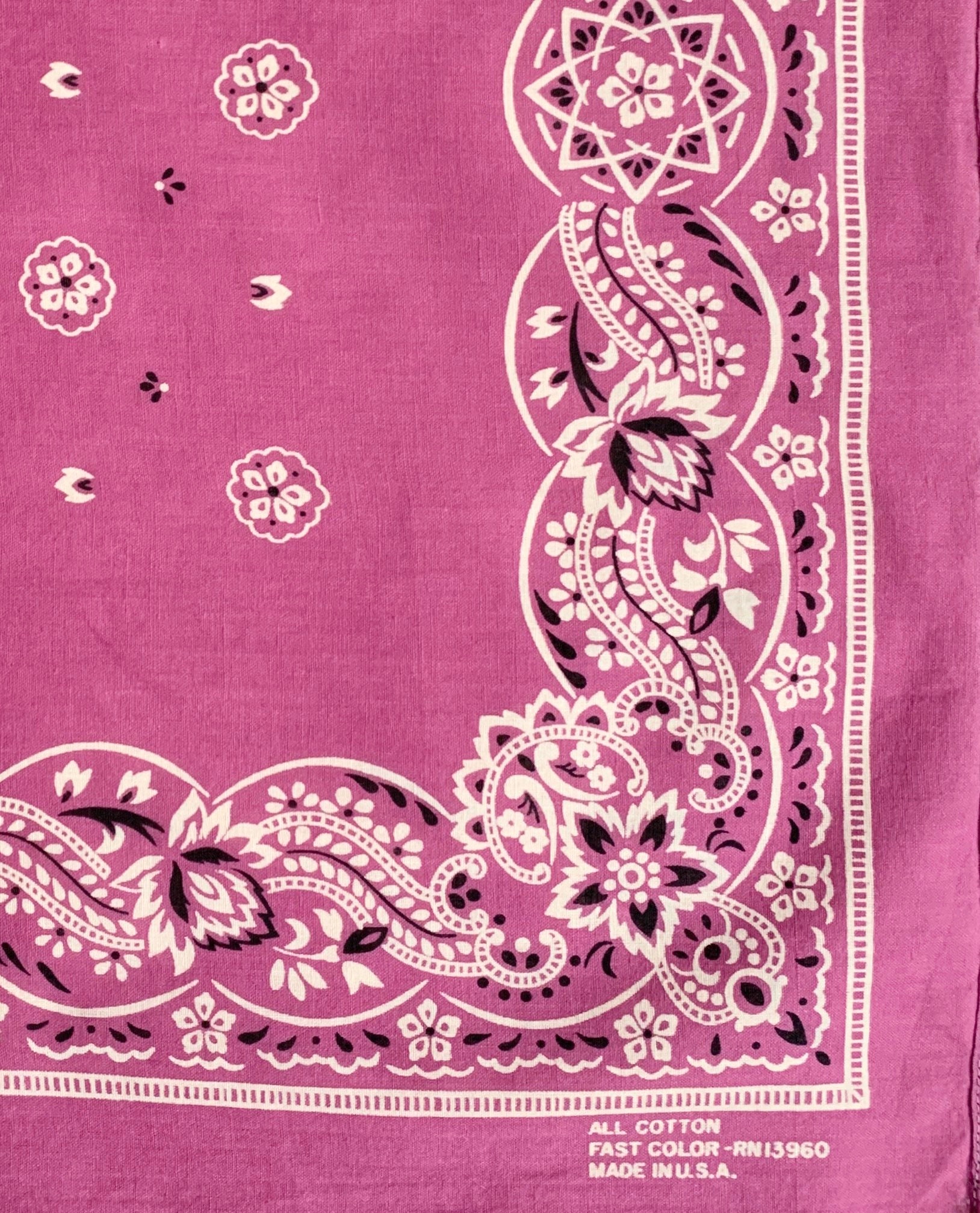 Faded Purple Bandana Vintage 60s 70sAll Cotton Fast Color Made in USA Paisley Floral Soft