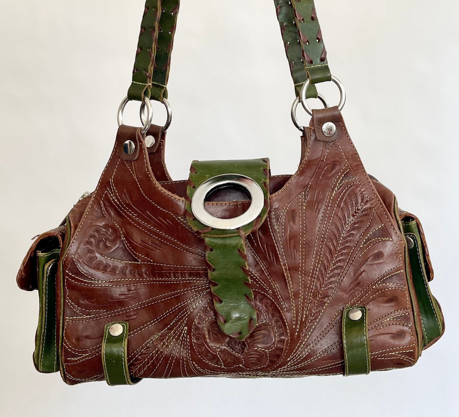Vintage Tooled Leather Bag Made in Paraguay Western Purse Shoulder Bag