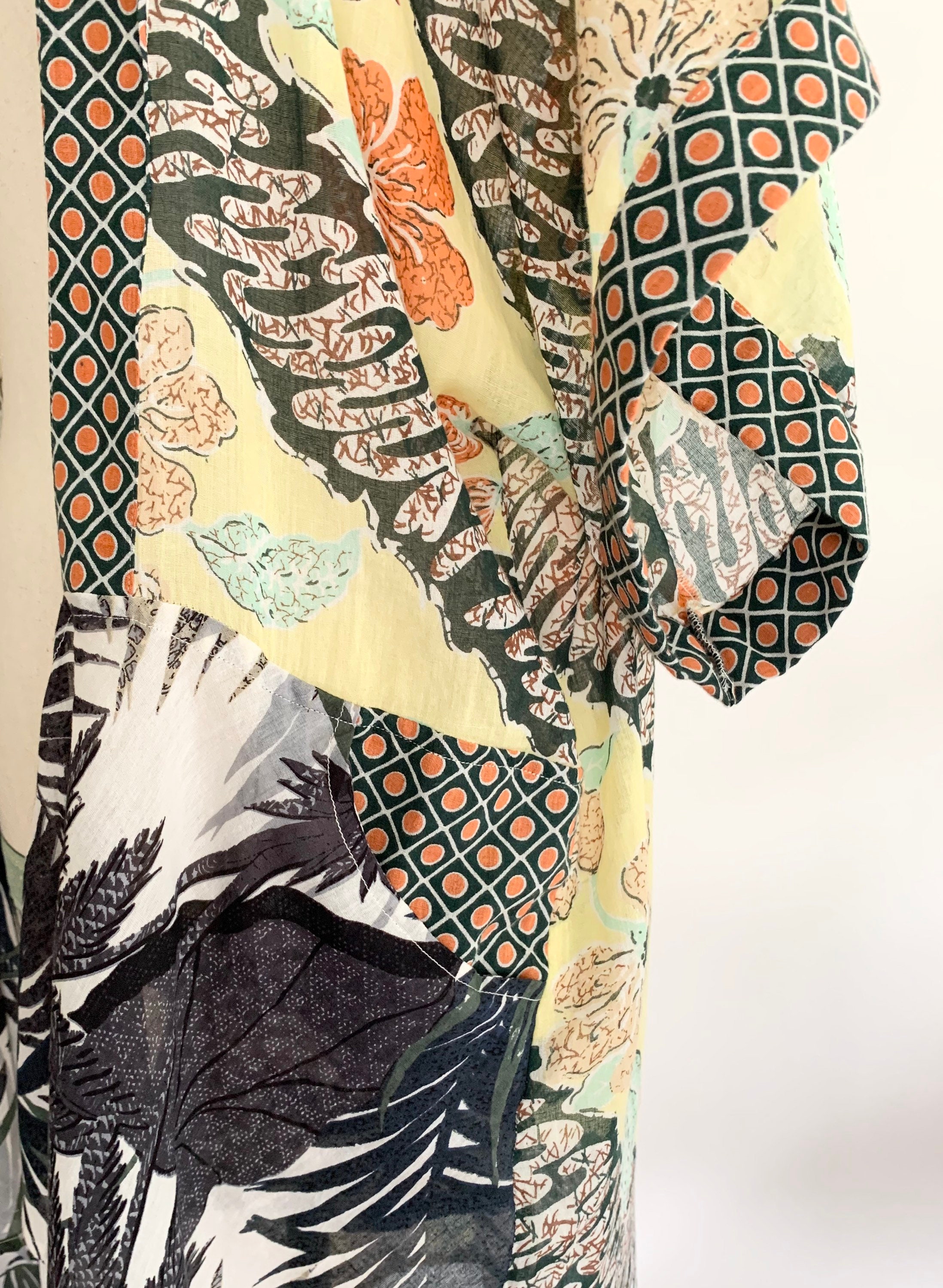 Lightweight Cotton Kimono Cover Up Made in India Boho Floral Hibiscus Print Front Pockets XS S M