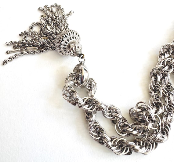 Vintage Monet Tassel Necklace Twisted Rope Chain Damita 24.5" Long Necklace Collectible Vintage Signed Designer Costume Jewelry