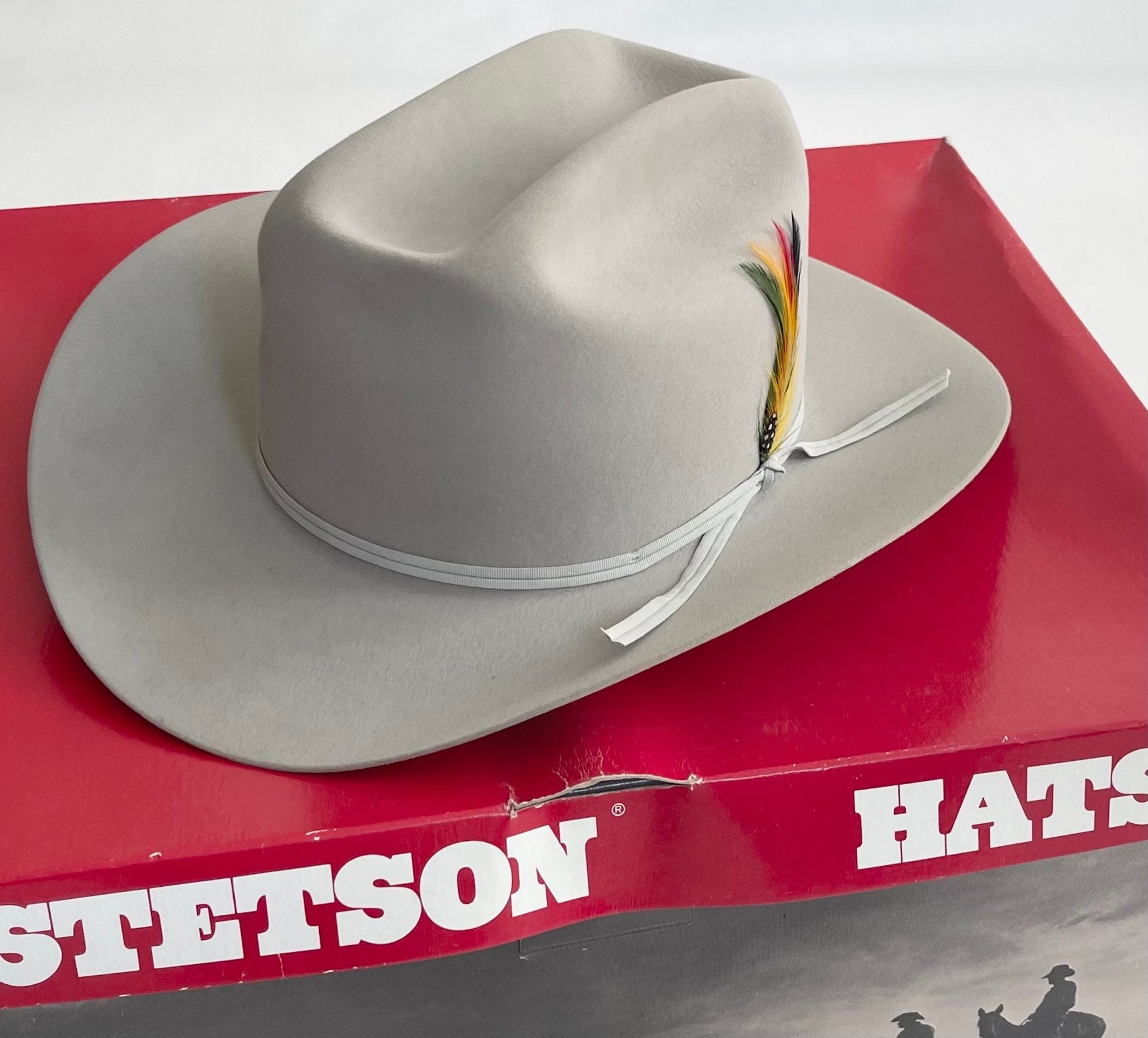 Stetson Beaver Cowboy Feather Detail Hat Box 5X Beaver Fur Stetson Beaver Cowboy Feather Detail Hat Box 5X Beaver Fur