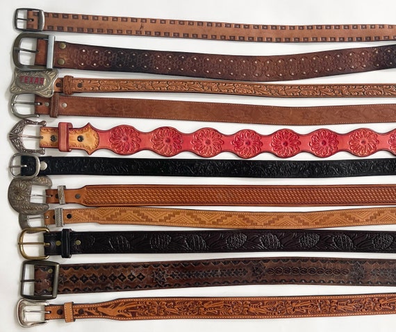 Vintage Tooled Leather Belt Distressed Leather Goods … - Gem