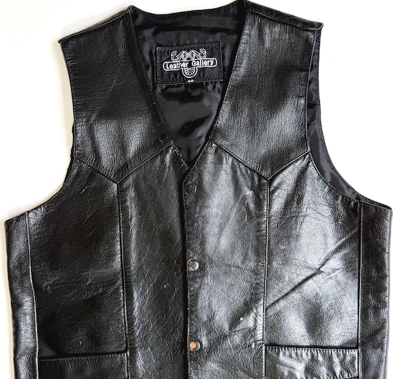 Vintage Western Cowboy Black Leather Vest