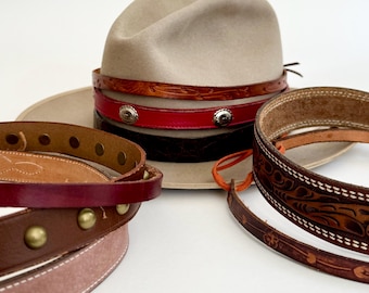 Handmade Western Leather Hat Band: Vintage Repurposed Belt