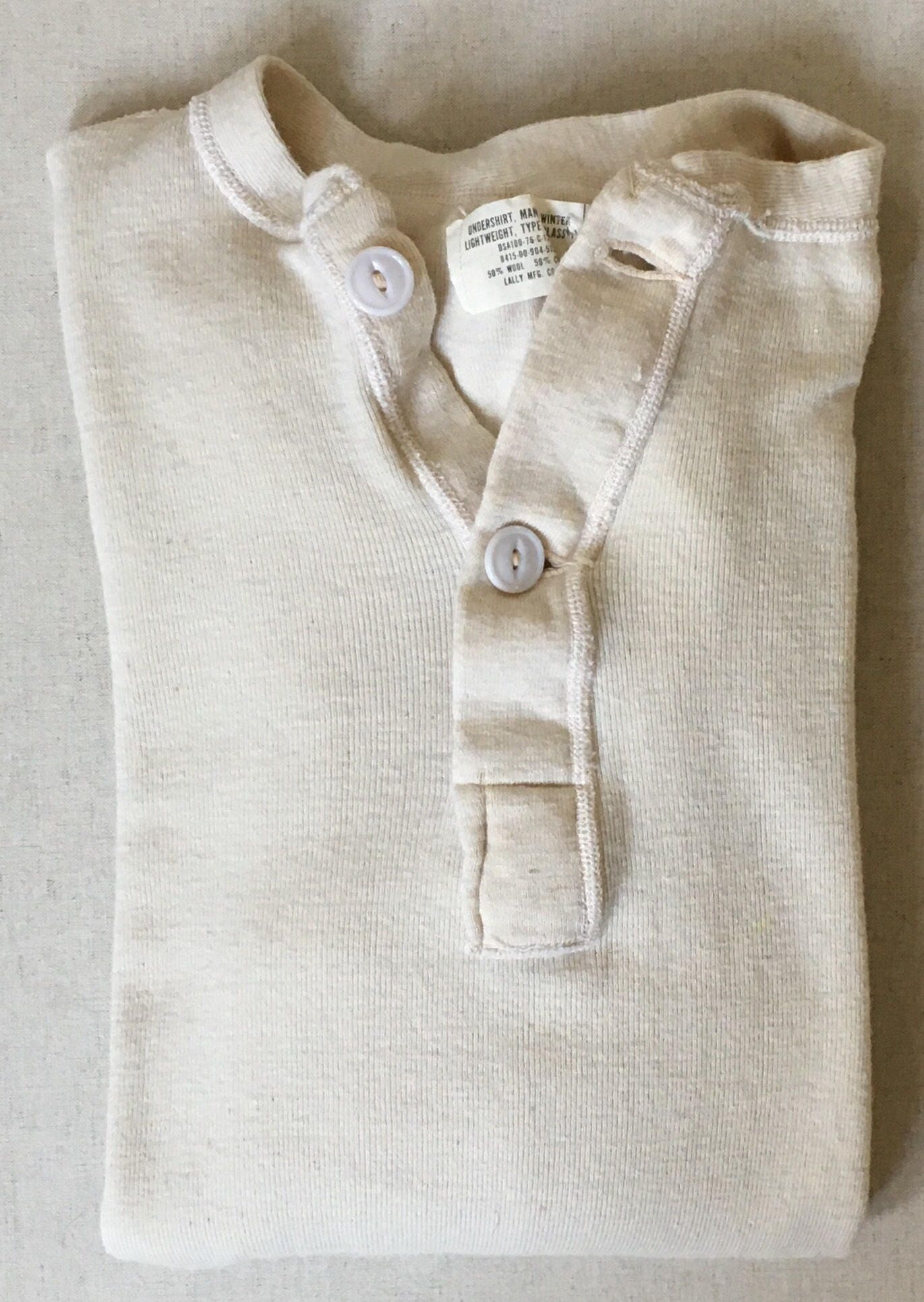 Men's Thermal Henley Shirt Vintage Military Layering Undershirt Oatmeal ...