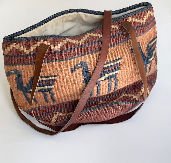 Pegasus Sisal Market Bag Purse Leather Straps Beig