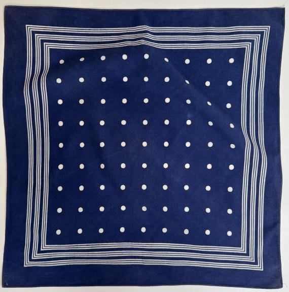 Vintage French Work Bandana Indigo Navy Blue White Polka Dots Geometric Stripes Lightweight 100% Cotton Faded
