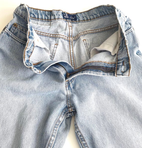 90s Light Wash Cotton Jeans Vintage Distressed Straight Leg Measured 27 x 29