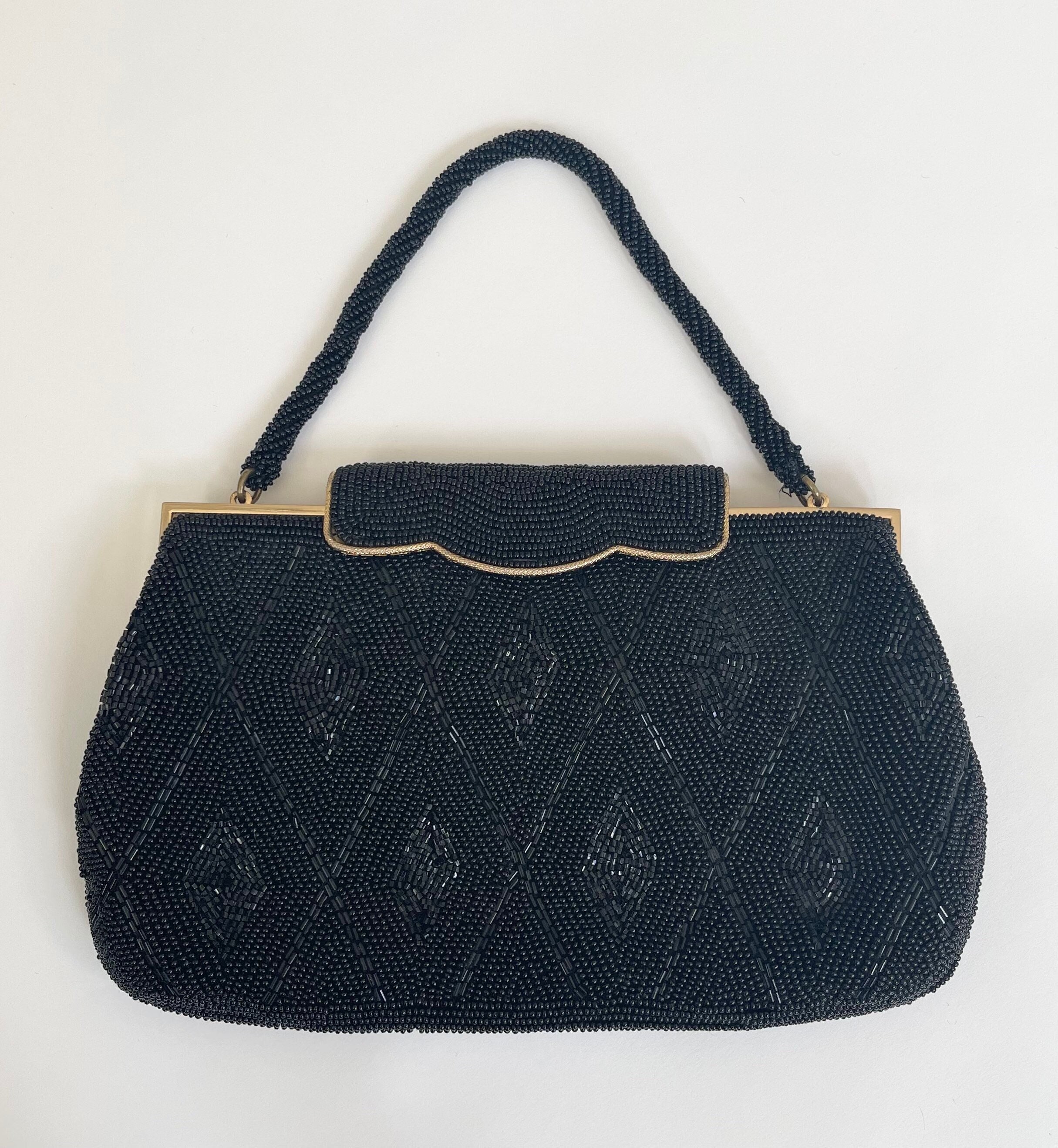 Japan Black Beaded Handbag Purse Evening Bag Made in Japan of Italian