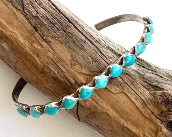 Zuni Turquoise Bracelet Cuff Snake Eye Set Green Turquoise Vintage 30s 40s Native American Sterling Silver Old Pawn Multi Stone Jewelry