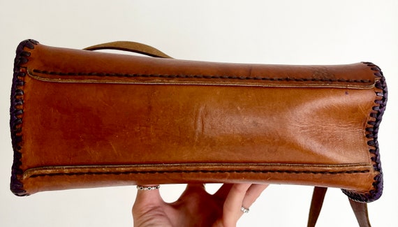 Floral Tooled Leather Bag Purse Vintage 60s 70s H… - image 5