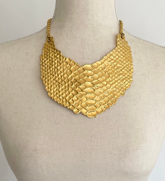 YSL Gold Bib Necklace Vintage 90s Yves Saint Laur… - image 3