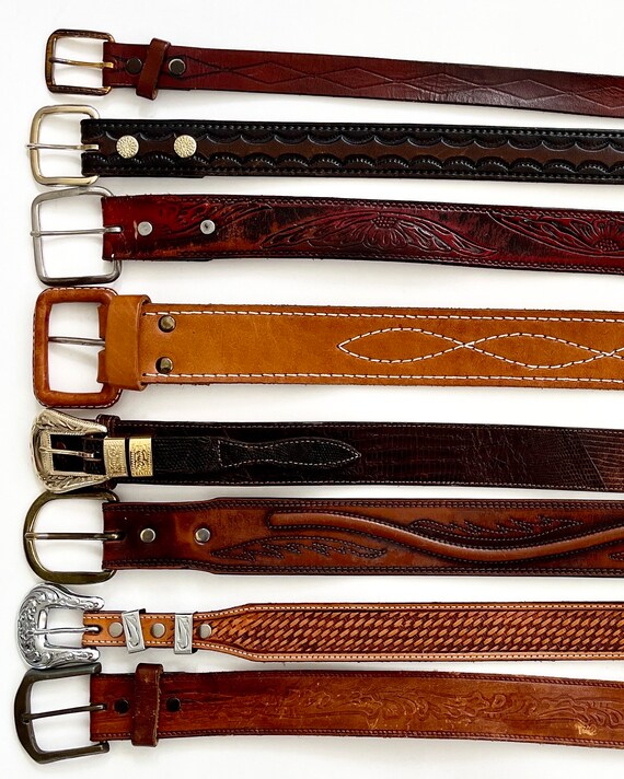 Vintage Tooled Leather Western Belt: Floral Cowboy Strap View 3